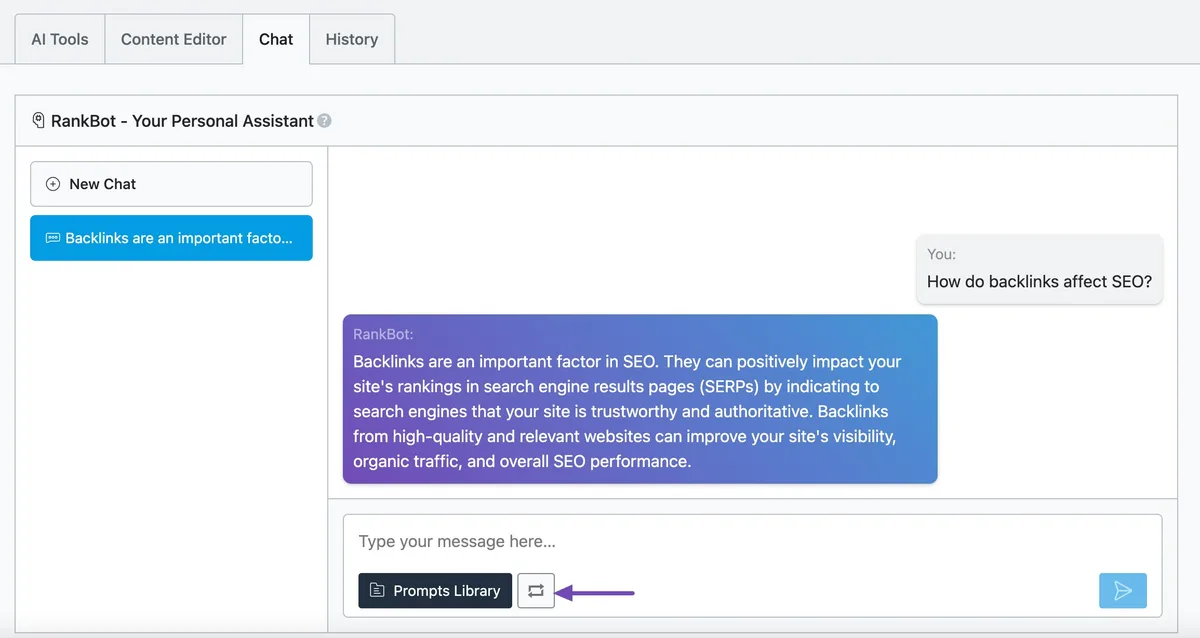 Rank Math Support Agent AI response displayed inside the WordPress dashboard